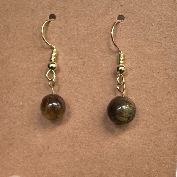 Tiger eye earrings small dainty handmade dangle - Picture 3 of 6